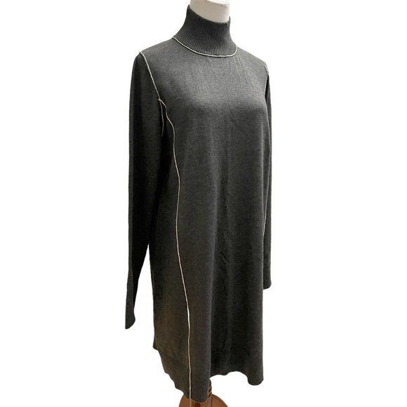 Max Studio Women's Size L Sweater Dress Dark Gray Long Sleeve Knit Mock Neck - Picture 7 of 7